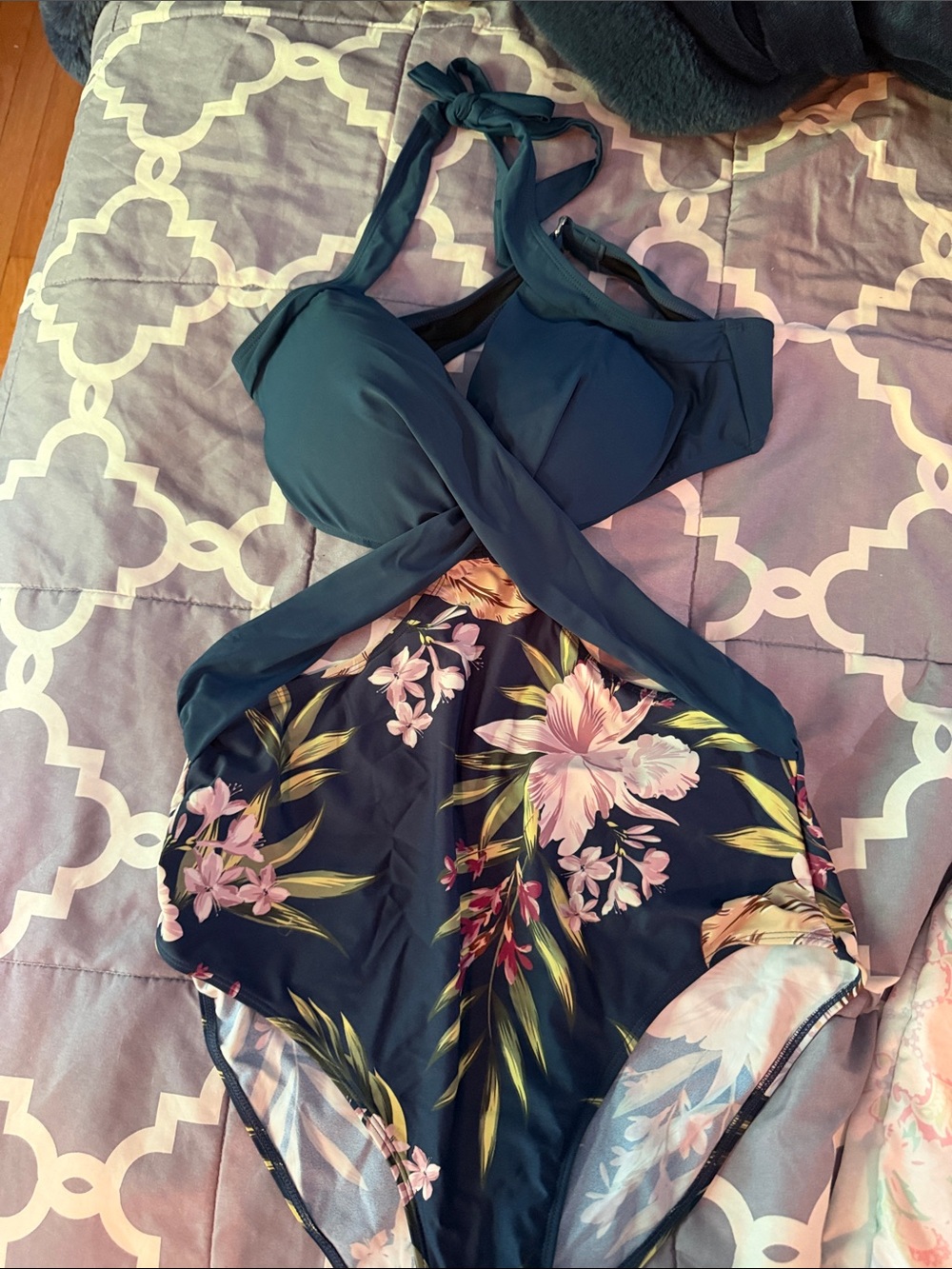 Cupshe Teal and Floral One-Piece Swimsuit
